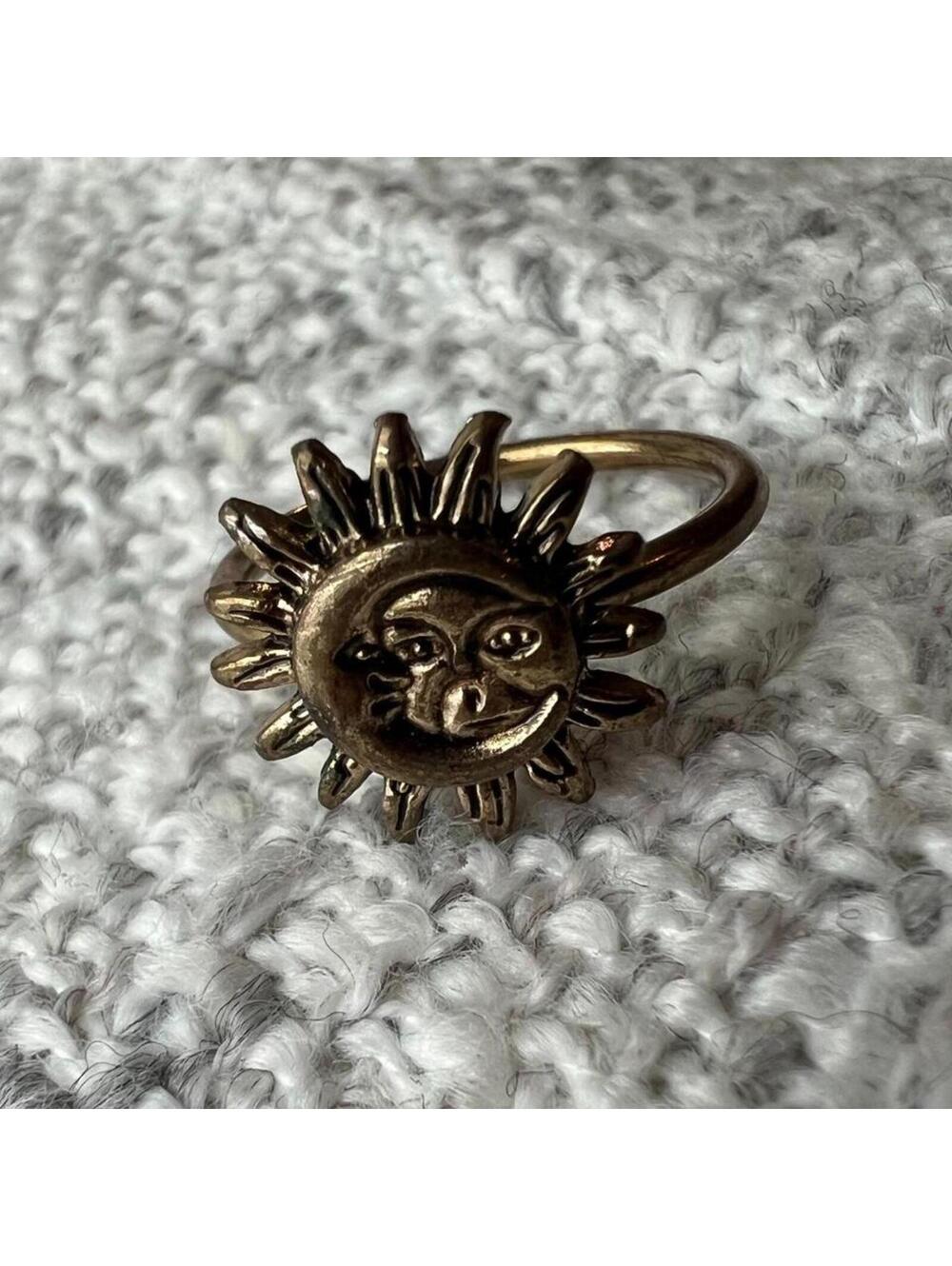 Vintage-Style "Whimsigothic" Brass Sun and Moon Celestial ring
